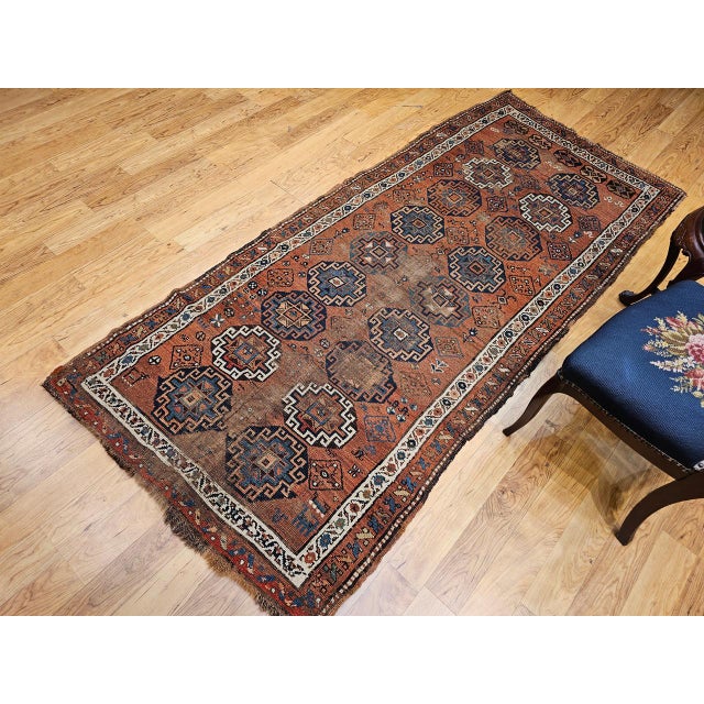 19th Century Antique Kazak Area Rug, Handwoven Wool Geometric Design, 1890s, 4' x 8' For Sale - Image 5 of 17