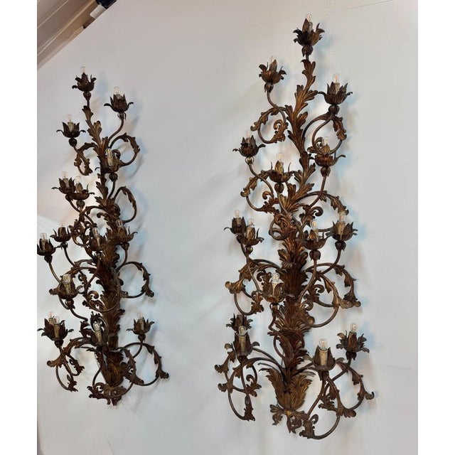 Metal Venetian Gilt Iron Wall Sconces, Set of 2 For Sale - Image 7 of 10