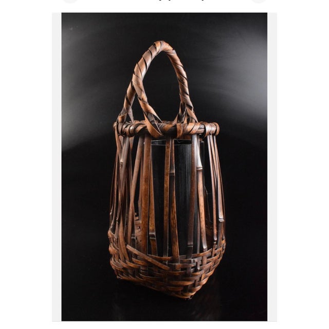 Wood 1920s Japanese Bamboo Basket Ikebana Tea Ceremony Flower Antique Vase Vintage Signed For Sale - Image 7 of 18