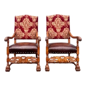 Antique Danish Louis XIV Renaissance Throne Chairs - a Pair