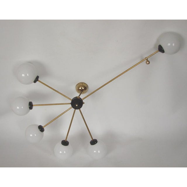 Modern Vintage Brass and Glass Chandelier from Stilnovo, 1960s For Sale - Image 3 of 9