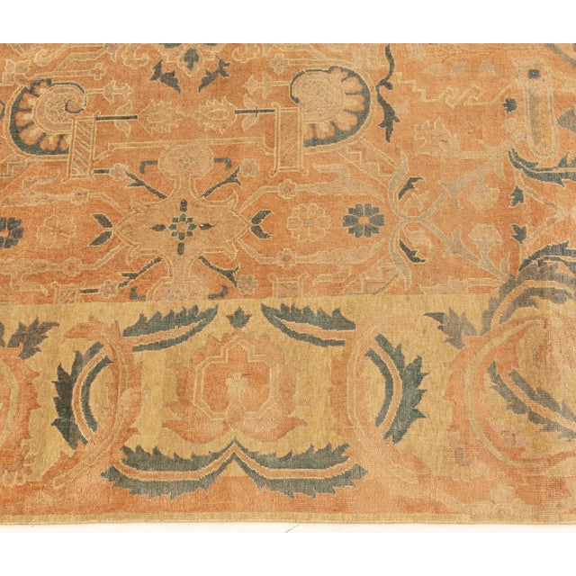Textile Fine Antique Indian Bold, Orange Handmade Wool Rug For Sale - Image 7 of 9