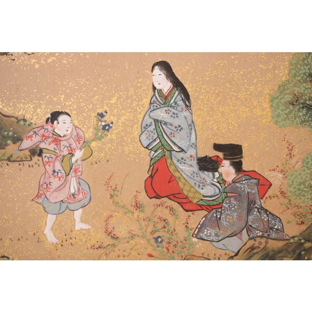 C. 1800s Edo to Meiji Era "The Tale of Genji", Japanese Yamato-E Style Byobu Screen For Sale - Image 11 of 18