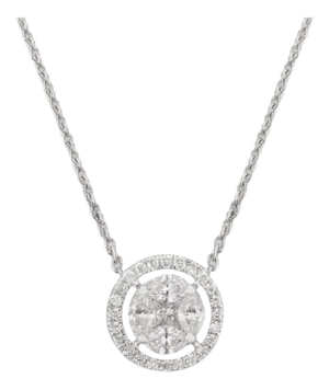 Brilliant Diamond Halo Pendant Minimalist Necklace in 18k White Gold