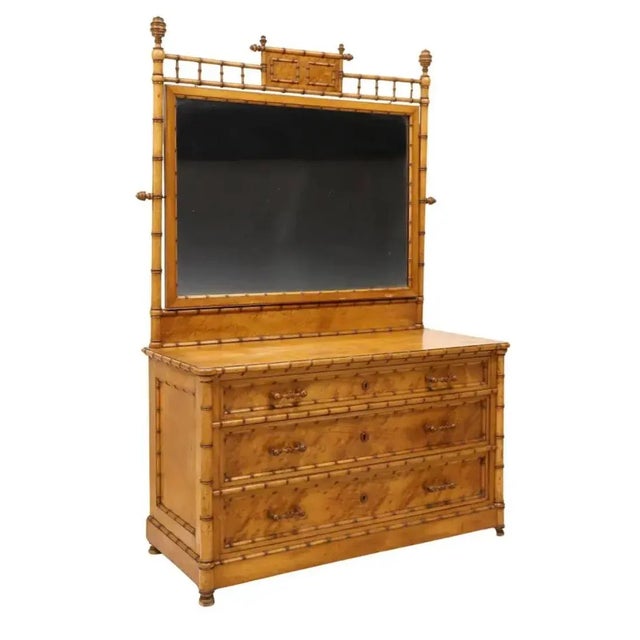 Bird's Eye Maple and Faux Bamboo Dresser Commode For Sale In Tampa - Image 6 of 12