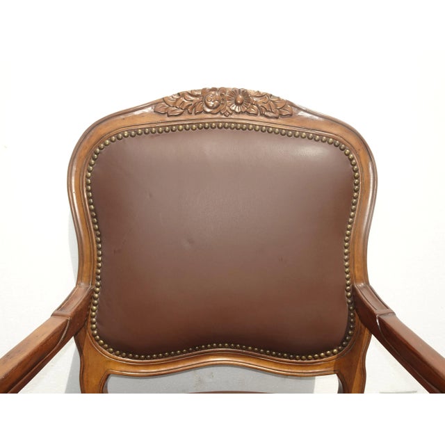 1990s Vintage French Provincial Louis XV Style Brown Bergere Chair For Sale - Image 5 of 13