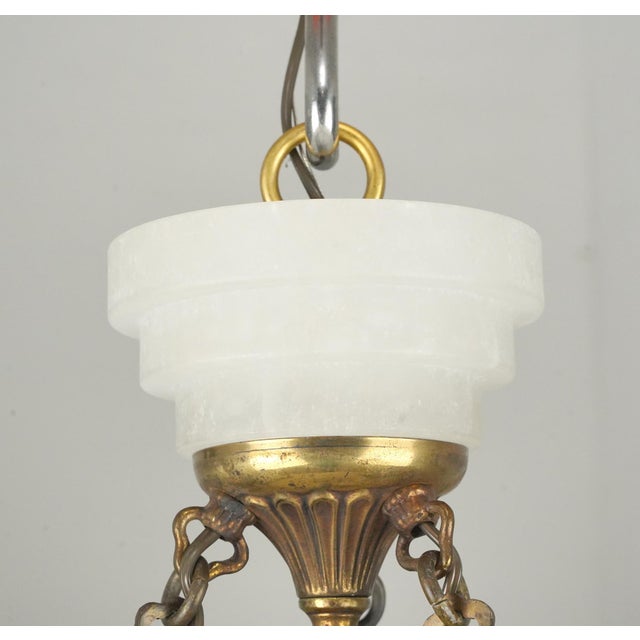 Art Deco Mid 20th Century Restored French Art Deco White Alabaster Dish Pendant Light For Sale - Image 3 of 8