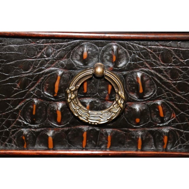 Brown Louis XV Style Marble Top Faux Alligator Théodore Alexander Commode For Sale - Image 8 of 13