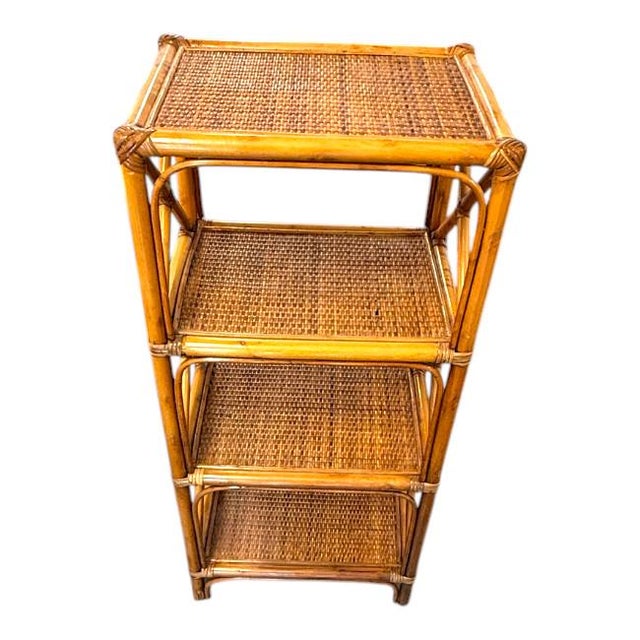 Wood Vintage Bamboo & Rattan 3-Tier Étagère Shelf – Coastal Chinoiserie Style For Sale - Image 7 of 7