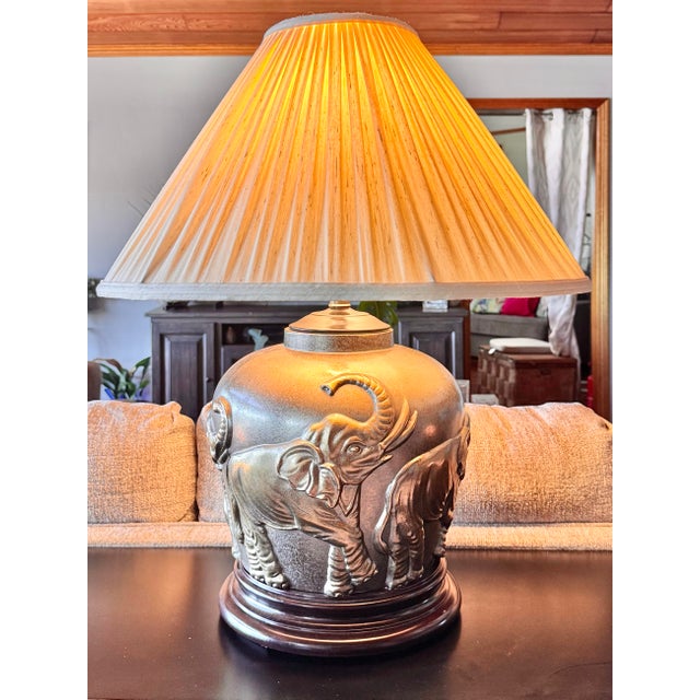 Vintage Gold Embossed Elephant Lamp For Sale - Image 10 of 12