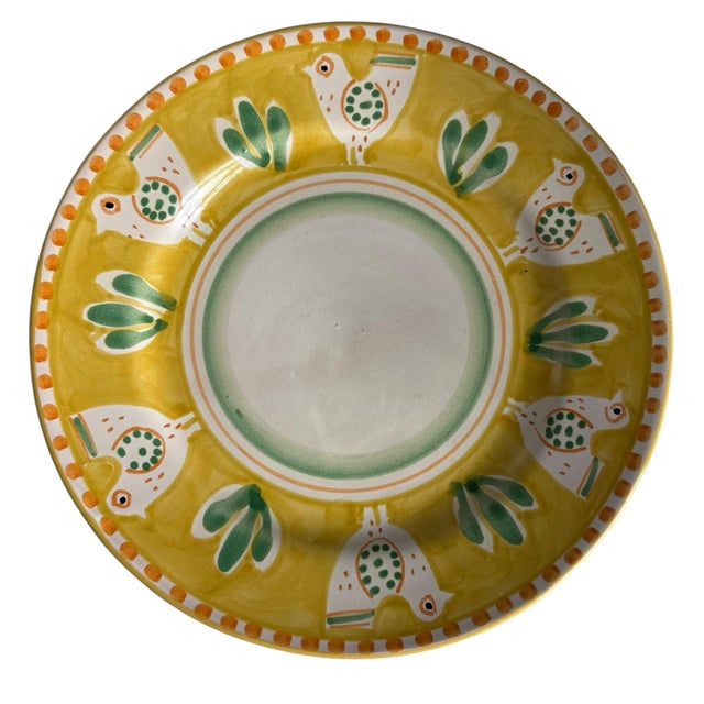 Late 20th Century Late 20th Century Italian Vietri Solimene Campagna Chicken Pair of Yellow Large Plates For Sale - Image 5 of 7