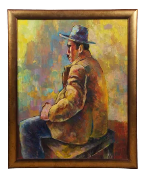 Late 20th Century Modernist Portrait of a Seated Man Oil Painting, Framed