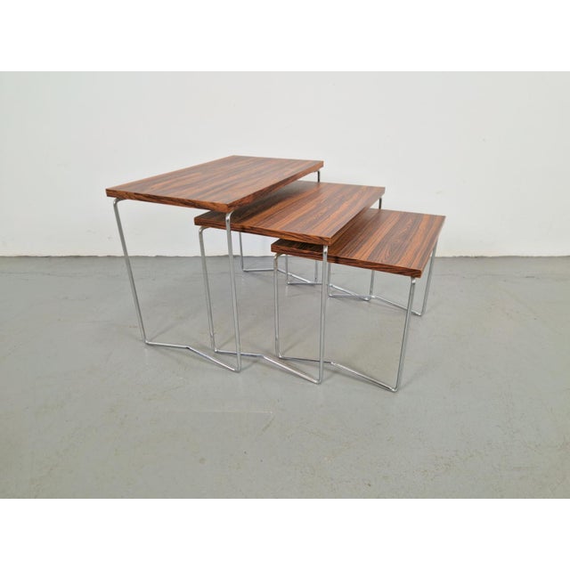 Nesting Tables in Chrome and Wood from Brabantia, 1970s, Set of 3 For Sale - Image 10 of 10
