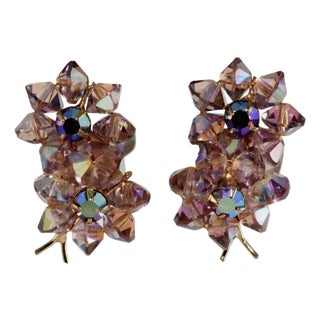 Vintage Earrings Floret Purple Glass Beads Gold-Plate, A Pair For Sale