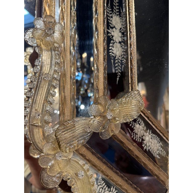 Vintage Murano Glass Etched Mirror For Sale - Image 4 of 6