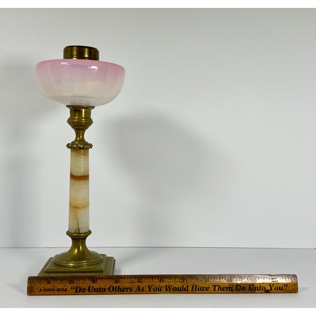 Victorian Oil Lamp: Onyx & Brass Base with Iridescent Art Glass, c. 1870 For Sale - Image 9 of 10