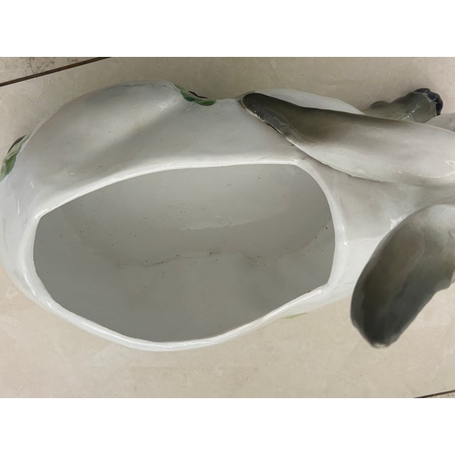 White 1980s Large Italian Ceramic Rabbit With Cabbage Planter Cachepot For Sale - Image 8 of 10