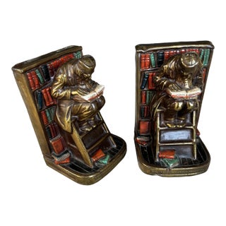 Vintage Brass Polychromed Bookends, 60's For Sale