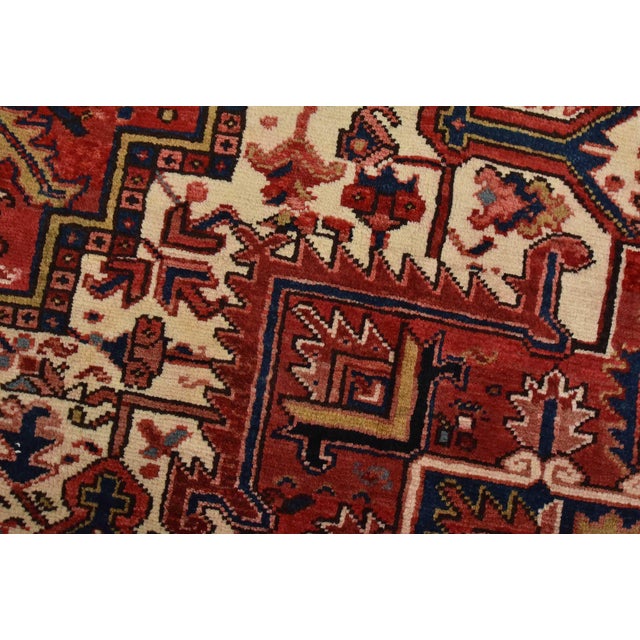 Heriz Rug 8’2” X 11’9” Red Wool Vintage Tribal Hand-Knotted Oriental Carpet For Sale - Image 4 of 15