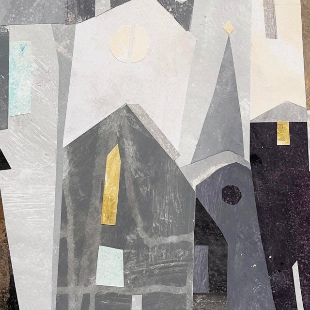 2020s City Night - Original Gray Urban Architectural Mixed Media Collage on Paper by Maria C. Bernhardsson For Sale - Image 5 of 6