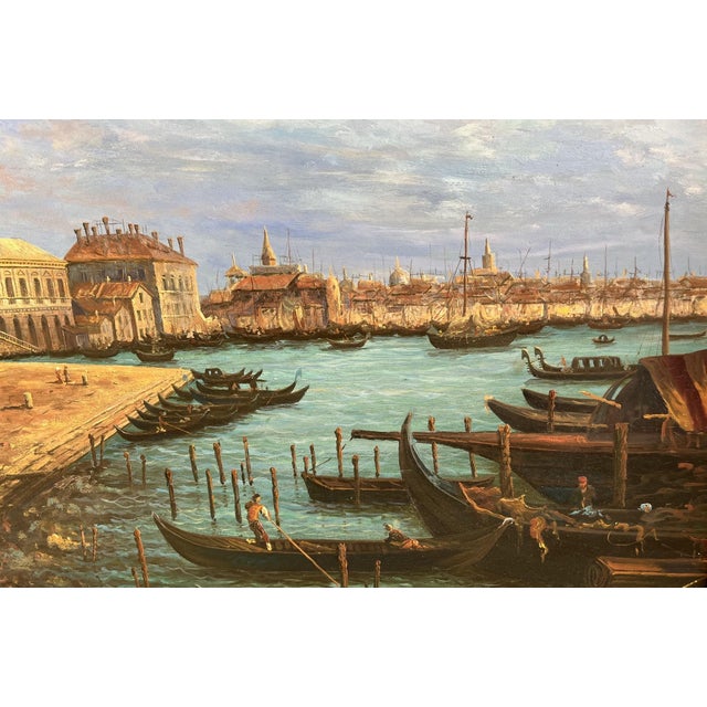 Traditional 1960s Large Framed Venice Gondola Original Oil Painting on Canvas For Sale - Image 3 of 13