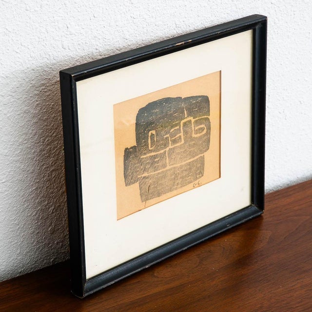 Abstract Mid Century Modern Abstract Form Block Print George Constant Black Ink Signed For Sale - Image 3 of 9