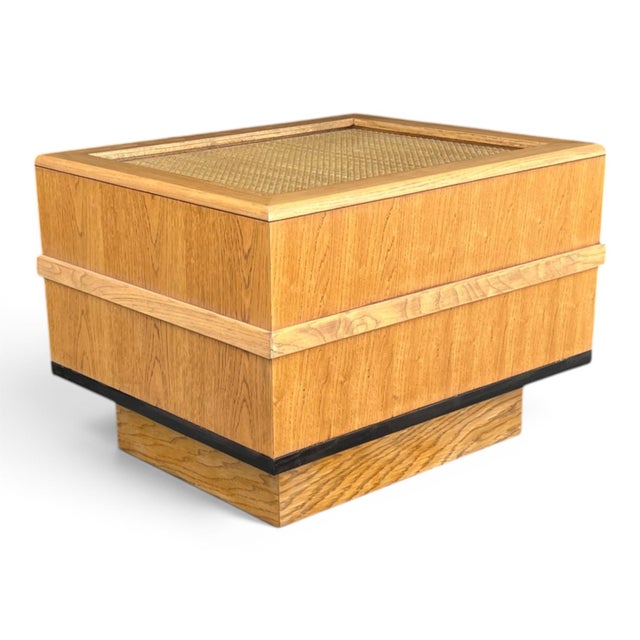 1960s Pair of 1960s Scandinavian Modern Oak End Tables With Rattan Tops For Sale - Image 5 of 15