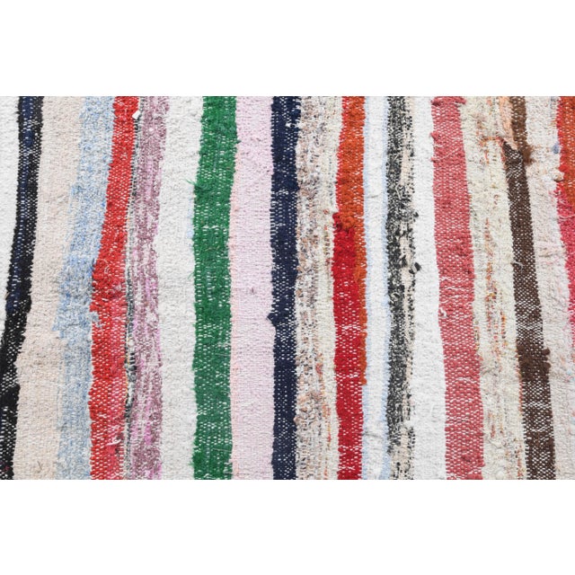 Textile Vintage Turkish Oushak Handmade Cotton Pink Wool Kilim Runner Rug For Sale - Image 7 of 10