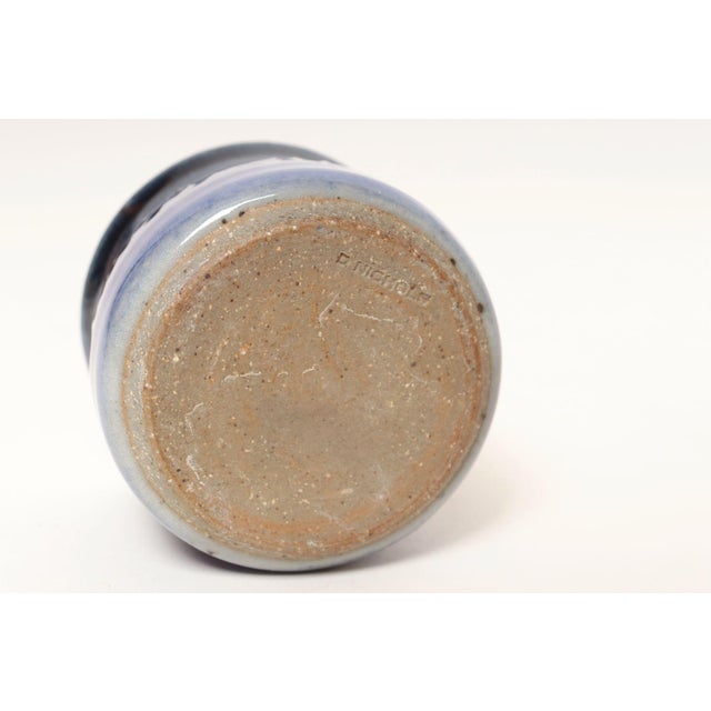 Petite Vintage Cobalt Glazed Studio Stoneware Incised Vessel by Deanna Nichols For Sale - Image 10 of 11