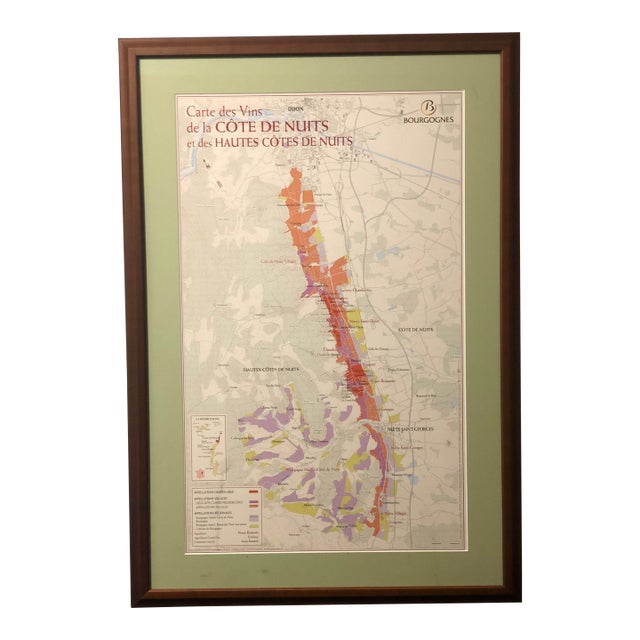 Custom Framed French Burgundy Côte De Nuits Wine Map With Conservation Glass For Sale