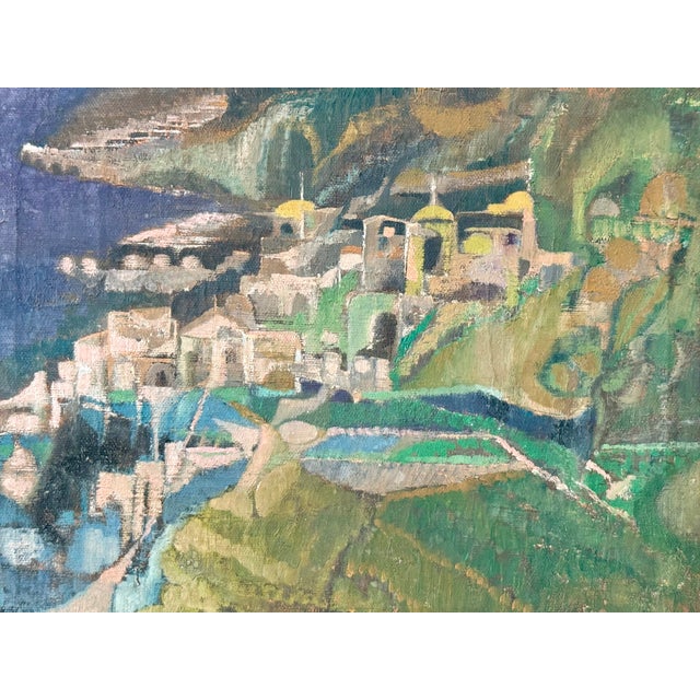 Mid-Century Dreamlike Amalfi Coast Townscape by Italian Modernist Giuseppe Di Lieto For Sale - Image 10 of 12