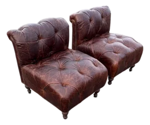 Pair of Chesterfield Leather Slipper Chairs