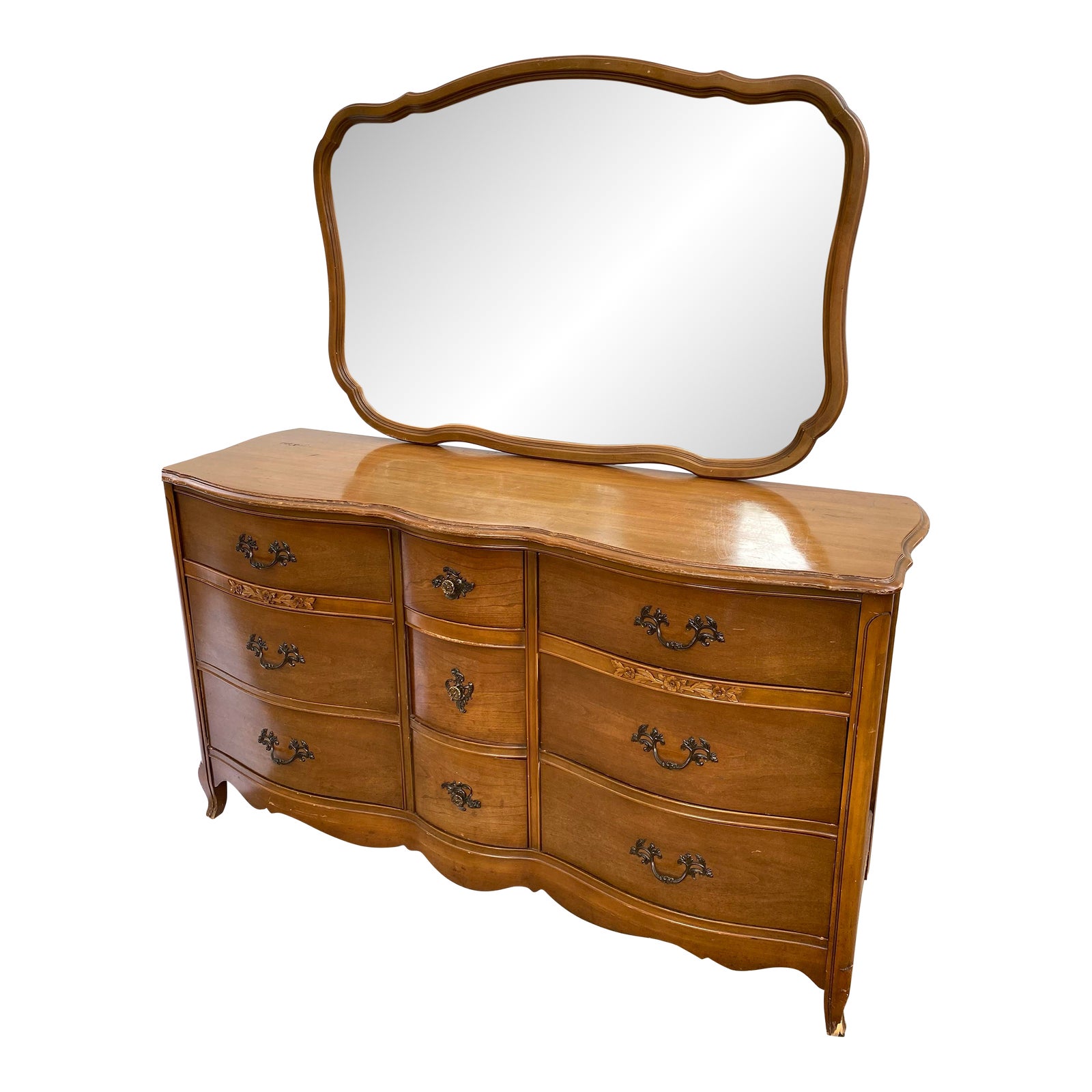 1960s Bassett Furniture French Provincial 9 Drawer Dresser With Mirror ...