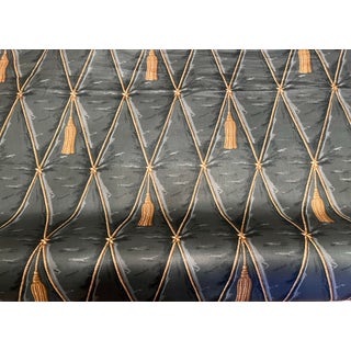 Waverly “Trompe L’Oeil Tassle” Beautiful for Draperies Bedding or Pillows/Upholstery. Color Is a Blue/Green/Gray With Gold Tassels & Trellis Design. For Sale
