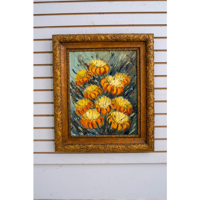 Abstract Still Life Orange Flowers Oil Painting on Canvas Painting Signed For Sale - Image 4 of 8