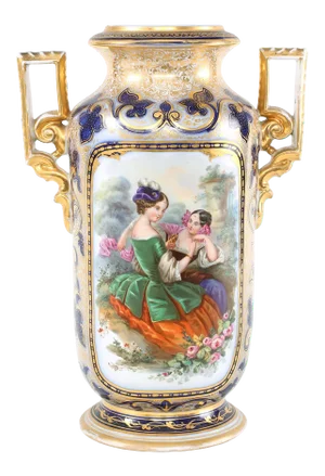 Mid 19th Century French Porcelain Decorative Vase with Side Handles