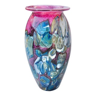 Vintage Hand-Blown Colorful Glass Art Vase For Sale