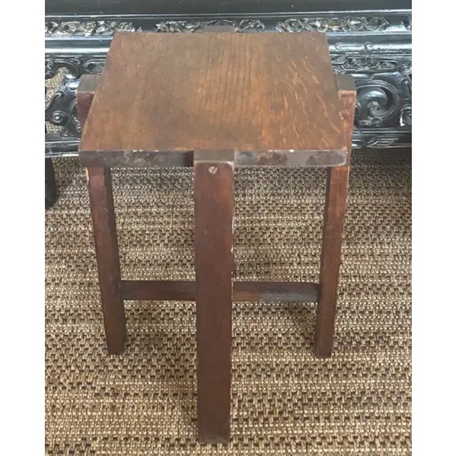Brown Antique Arts and Crafts 4 Legs Side Table, Plant Stand For Sale - Image 8 of 10