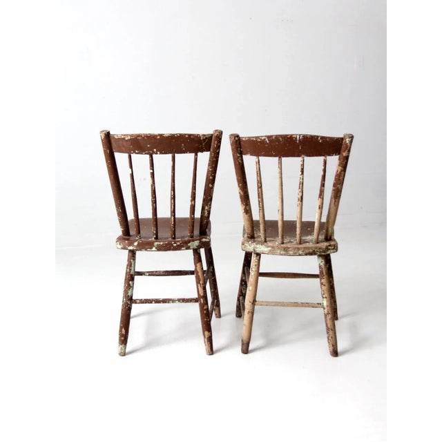 Antique Chippy Paint Farmhouse Chairs Pair For Sale - Image 9 of 13