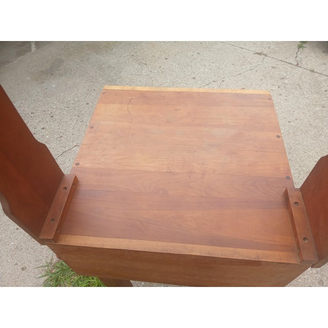 Vintage 1970's butcher block work table, on brass casters. Integral hanging rack with wrought iron hooks. Knife holder on...