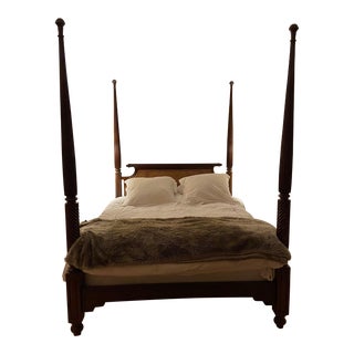 Late 19th Century Antique Campaign Solid Wood and Cane Queen Bed For Sale