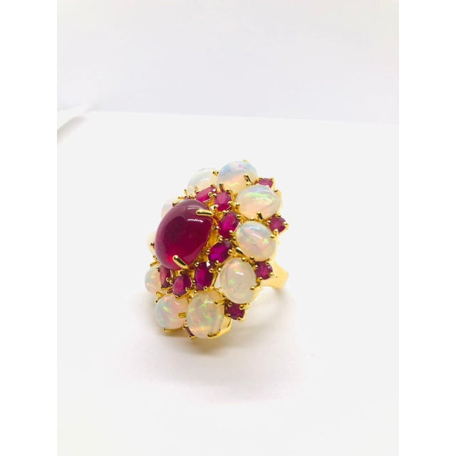 Bochic “Capri” Vintage Natural Ruby & White Opal Retro Ring Set In 18K Gold & Silver For Sale In New York - Image 6 of 10