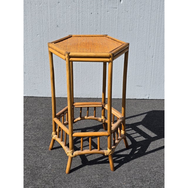 Vintage Coastal Bamboo Hexagon Side Fern Table For Sale - Image 4 of 12