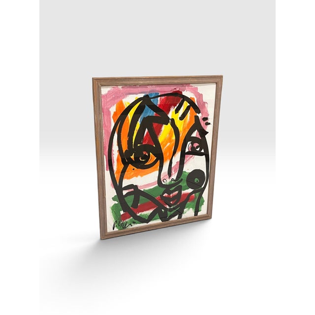 Abstract Late 20th Century Attributed to Peter Keil Signed Neo-Expressionist Abstract Portrait Painting, Framed For Sale - Image 3 of 6