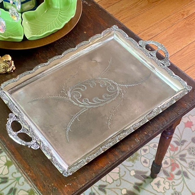 Antique Ornate Silver Plated Tray by Aurora S. P. Mfg. Co. 1869-1919 For Sale - Image 15 of 16