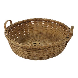 Antique Early American Primitive Hand Woven Ash Splint Basket For Sale