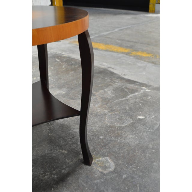 Swedish Art Deco Dark Flame Birch and Golden Elm Side Table With Shelf For Sale In Atlanta - Image 6 of 9