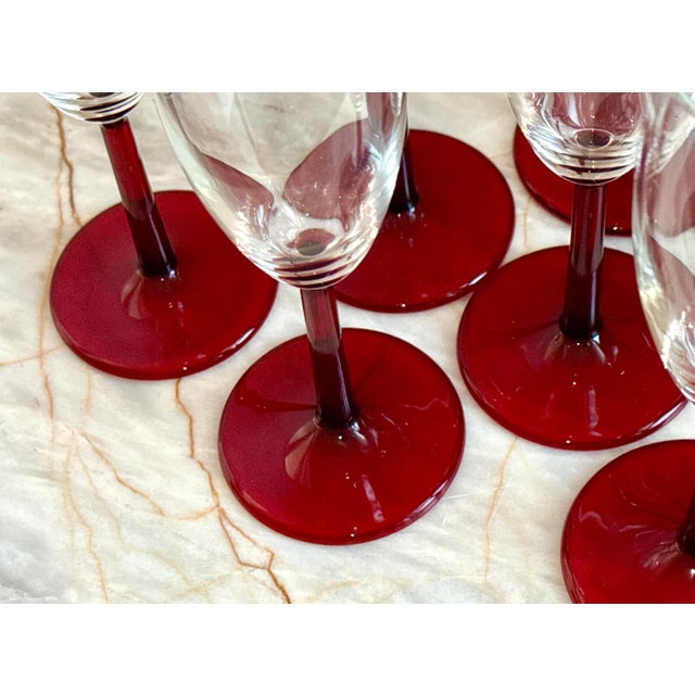 Champagne Flutes With Red Stems - Set of 8 For Sale - Image 4 of 10