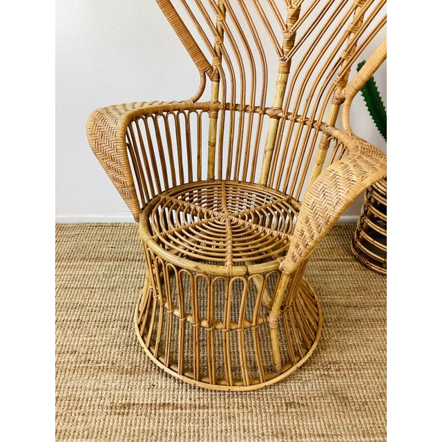 1960s Vintage 1960s Rattan Italian Modern Peacock Chair Gio Ponti Style For Sale - Image 5 of 12