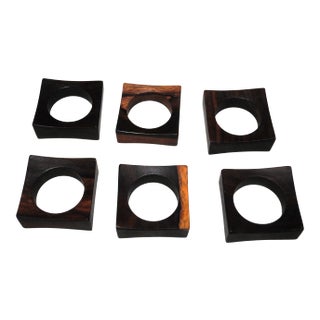 Mid-Century Teak Square Napkin Rings - Set of 6 For Sale